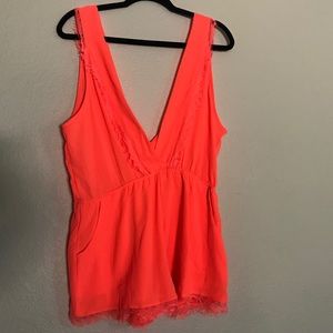 San Joy Neon Orange Romper Sz L
